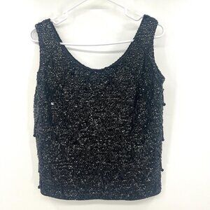 Vintage Voguemont 60's Black 100% Wool Heavily Beaded Sequin Top Womens 36 US S